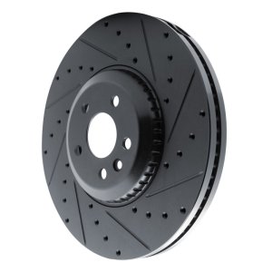 Jaguar E-Pace Brake Rotor (1) - Front Right - R1 Concepts - Drilled & Slotted - Black - `20-`25